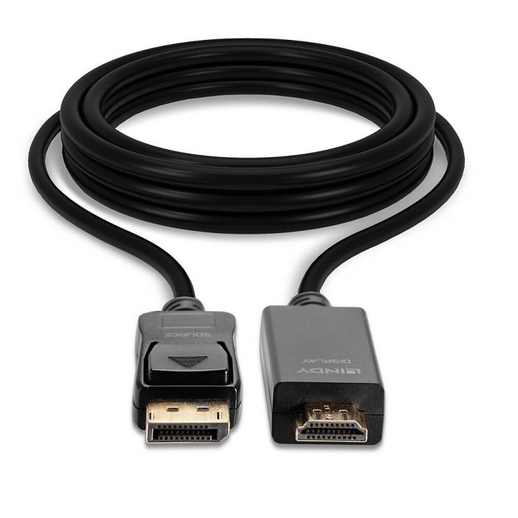 Imagine Cablu Displayport la HDMI 4K30Hz 0.5m T-T Negru, Lindy L36920